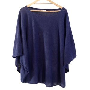 Eileen Fisher Navy Blue Scoop Neck Poncho Sweater